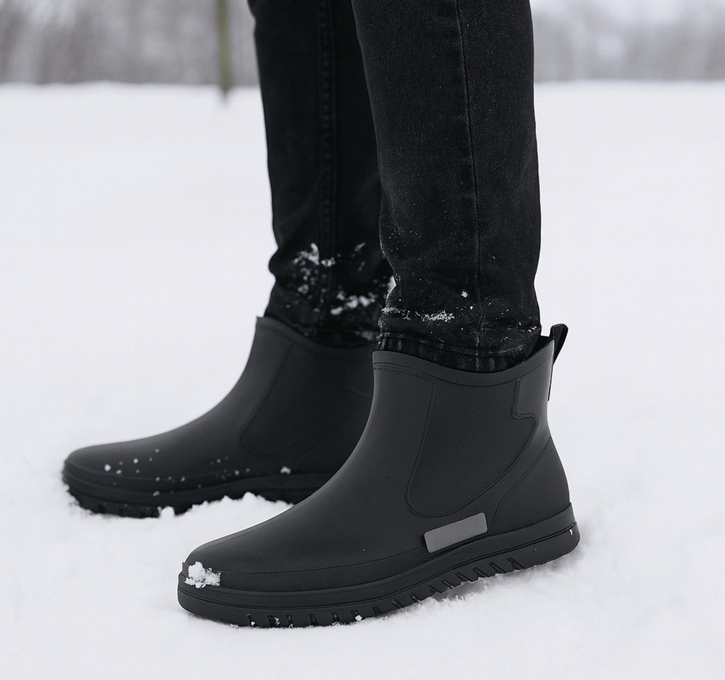 Mens Ankle Wellies Boots All Black Short Slip On Waterproof Garden Chelsea Rain Boot Snow Farm Gardening Outdoor Festival Wellingtons