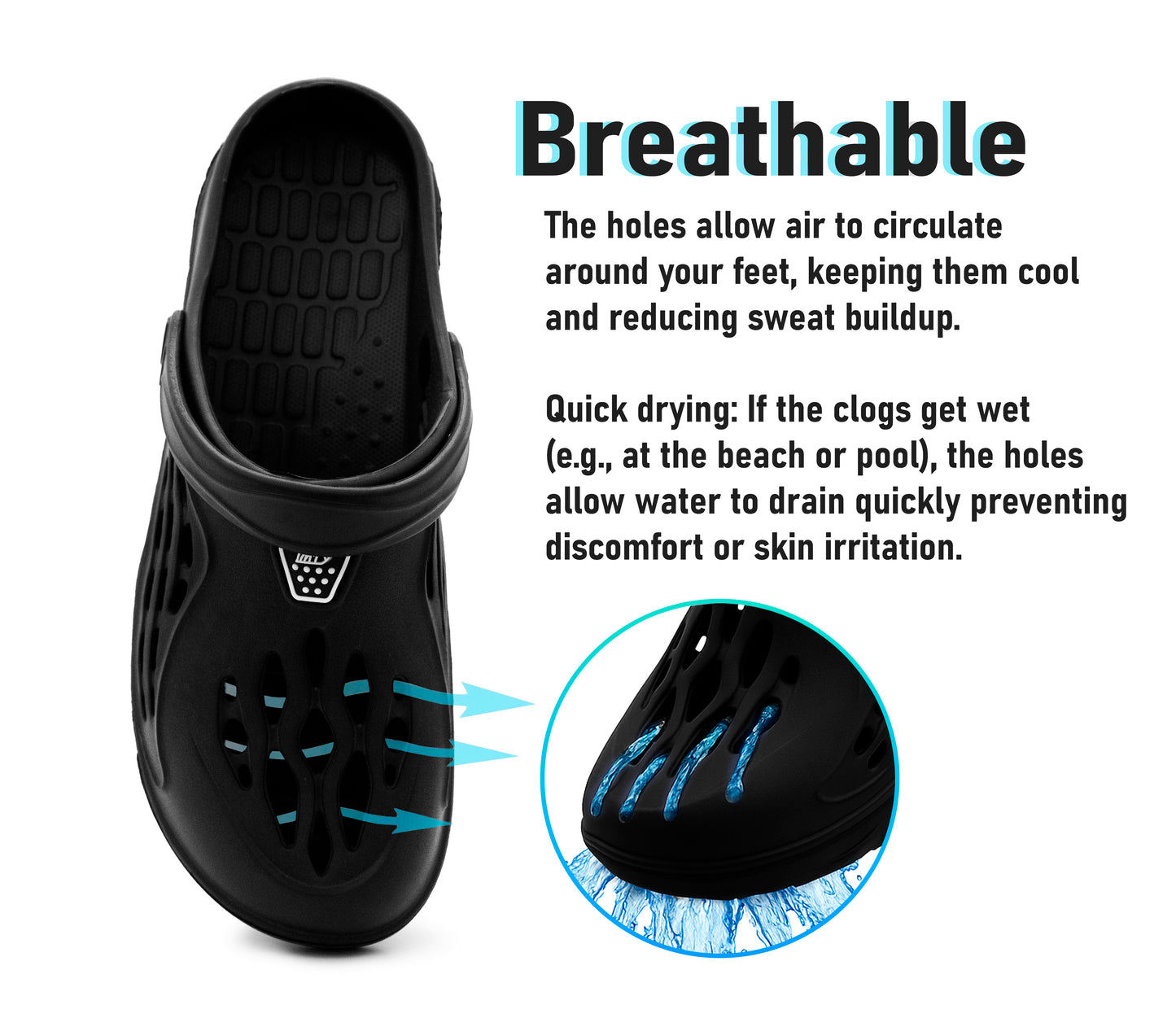Mens Clogs Breathable Lightweight EVA Garden Sandals Slippers Hospital Clog Pool Shower Holiday Beach Mule Water Shoes Black