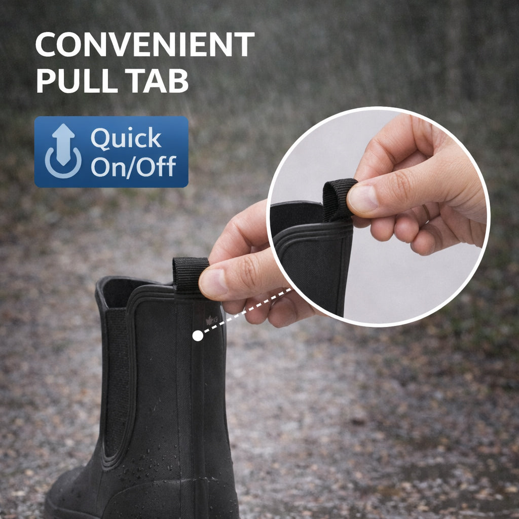 Womens Waterproof Wellies Ankle Boots Ladies Rubber Wellingtons Slip On Short Rain Boot in Black