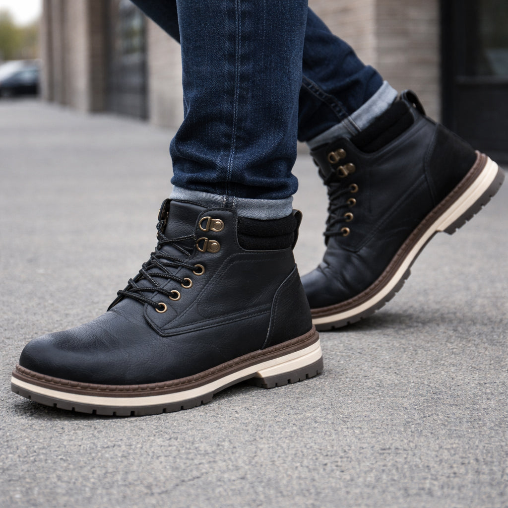 Mens Ankle Boots Faux Leather Smart Casual Lace Up Side Zip Fashion Boots