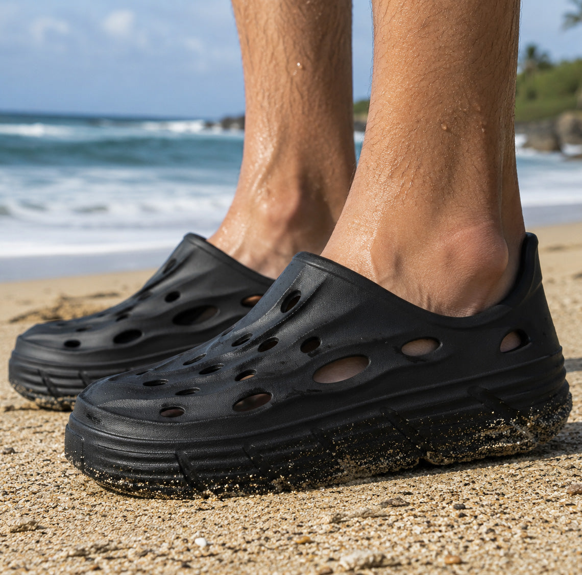 Mens EVA Platform Clogs Breathable Chunky Sole Slip On Garden Shoes Super Lightweight Summer Garden Water Beach Sandal Pool Shoe