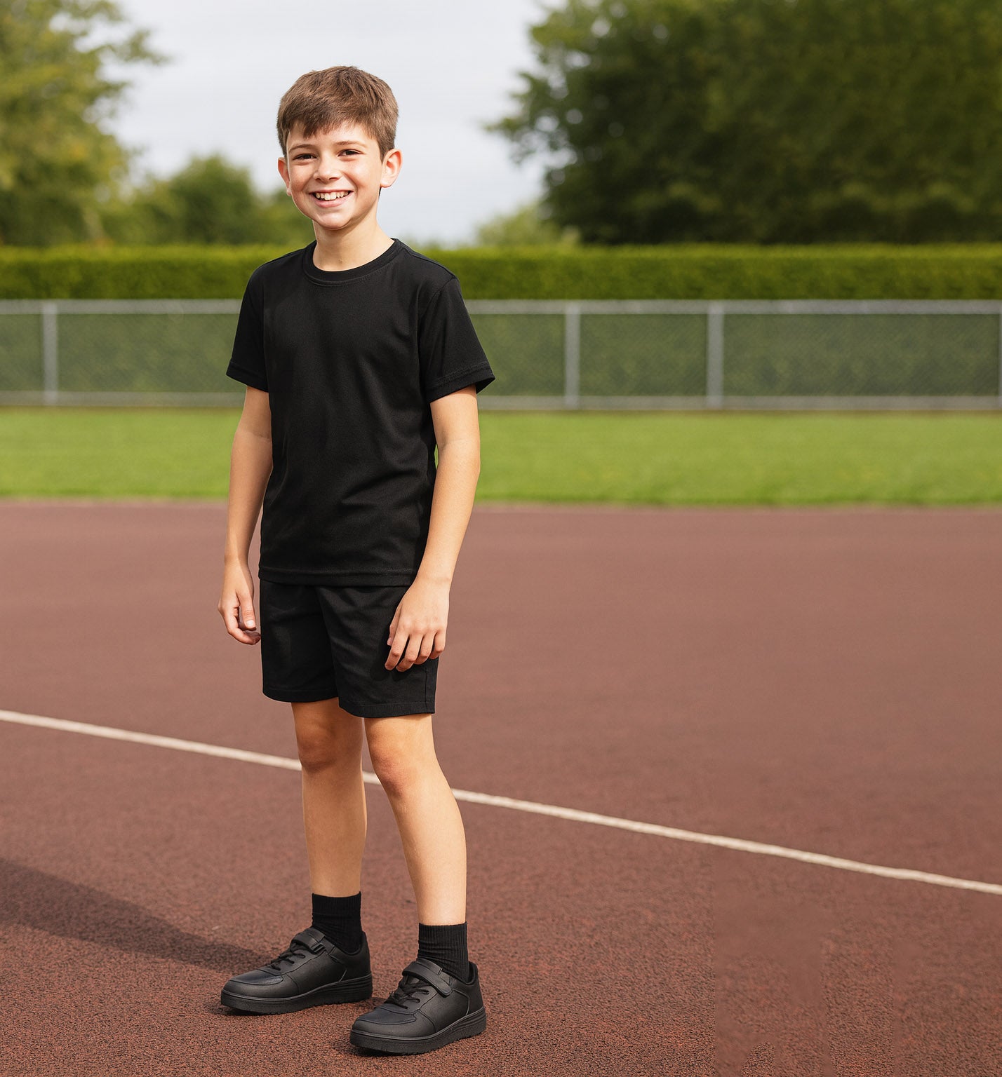 Kids Unisex Trainers Black Youth Boys Girls Touch Fastening Sports PE Gym Sneakers School Shoes