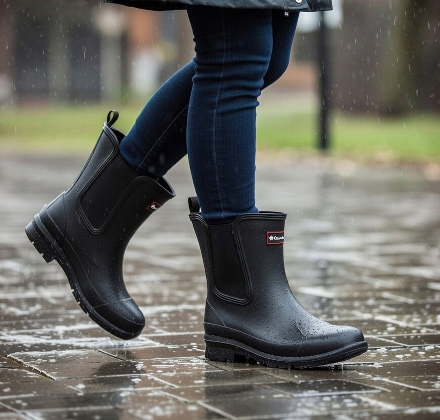Womens Waterproof Wellies Ankle Boots Ladies Rubber Wellingtons Slip On Short Rain Boot in Black