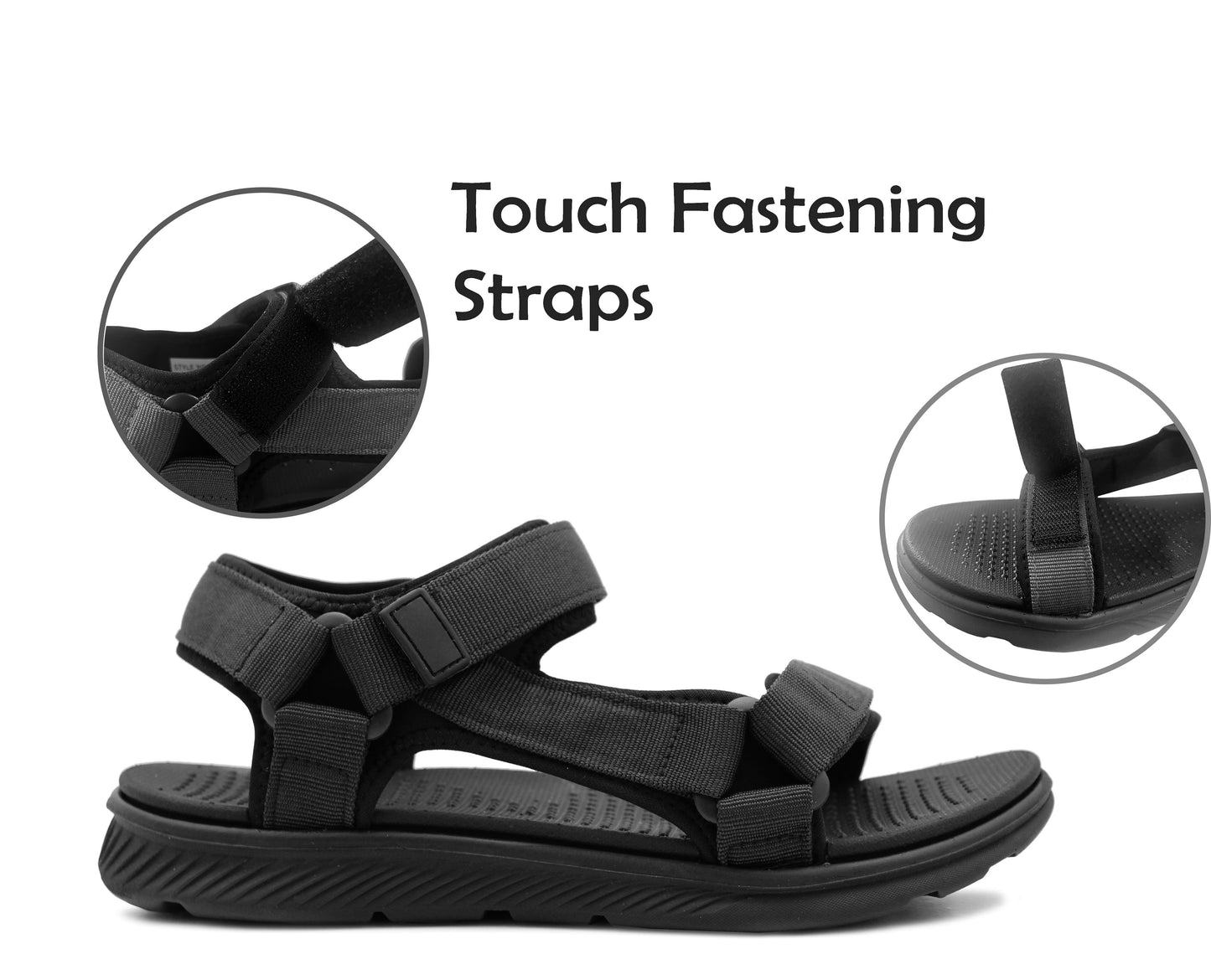 Mens Adjustable Sports Black Sandals Lightweight Double Strap Outdoor Hiking Trekking Athletic Beach Water Shoes