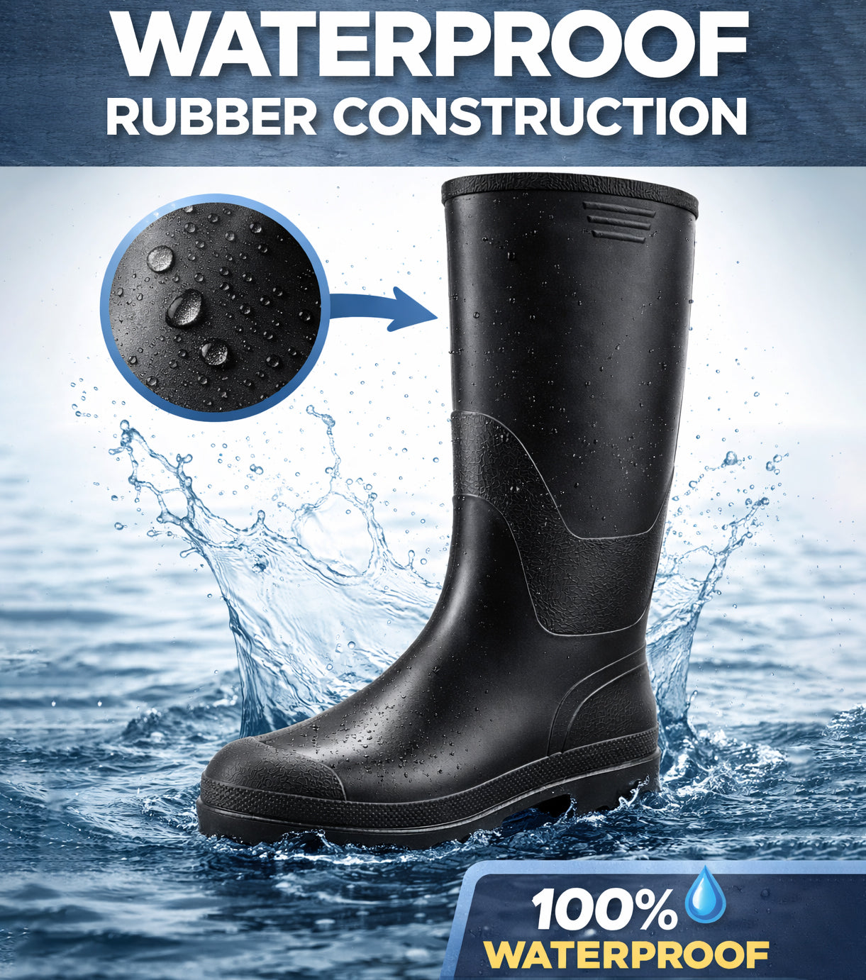 Mens Wellington Boots Waterproof Slip On Wellies Rain Boot Snow Mud Farm Gardening Outdoor Festival Wellingtons