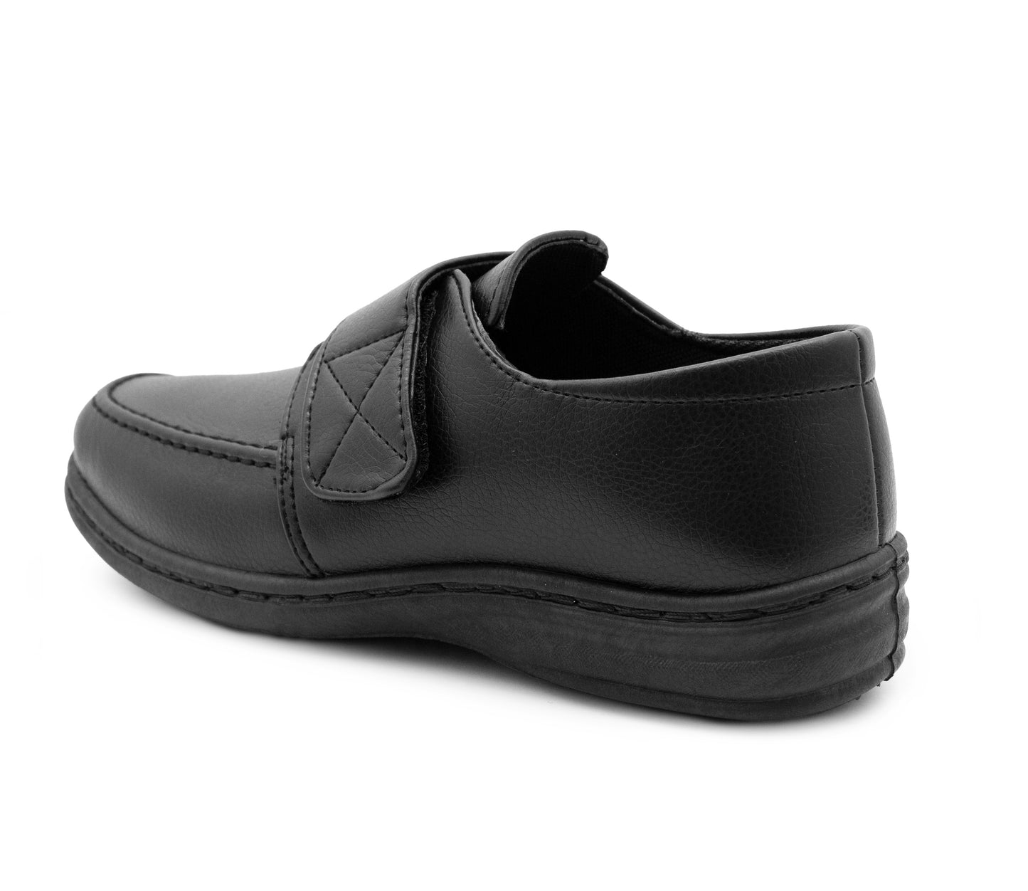 Mens Touch Fasten Formal Shoes Black Faux Leather Gel Foam Insole Smart Office Loafers