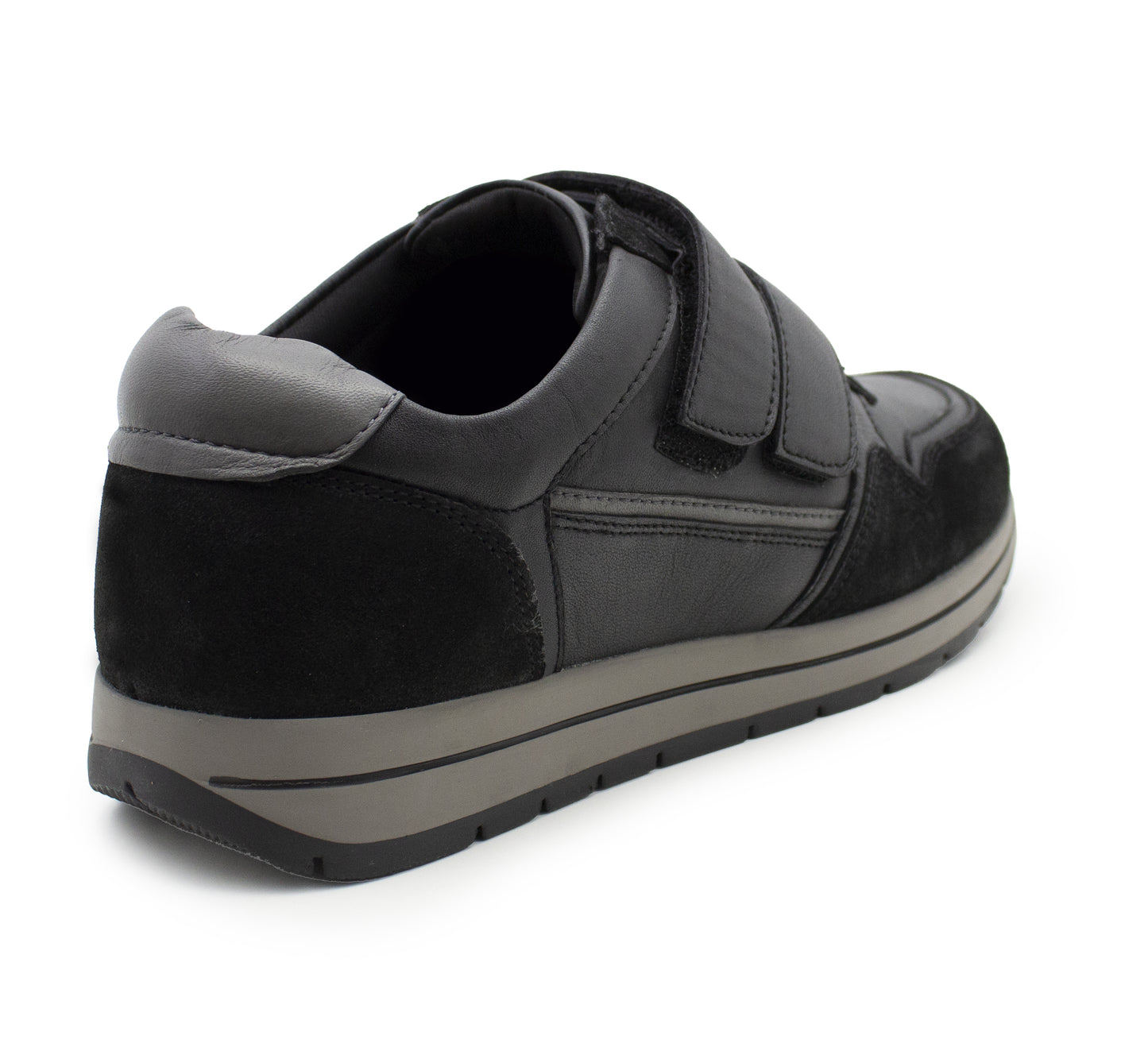 Men’s Black Leather Trainers Shoes Casual Double Strap Touch Fastening Sneakers Smart Slip On Walking Shoes