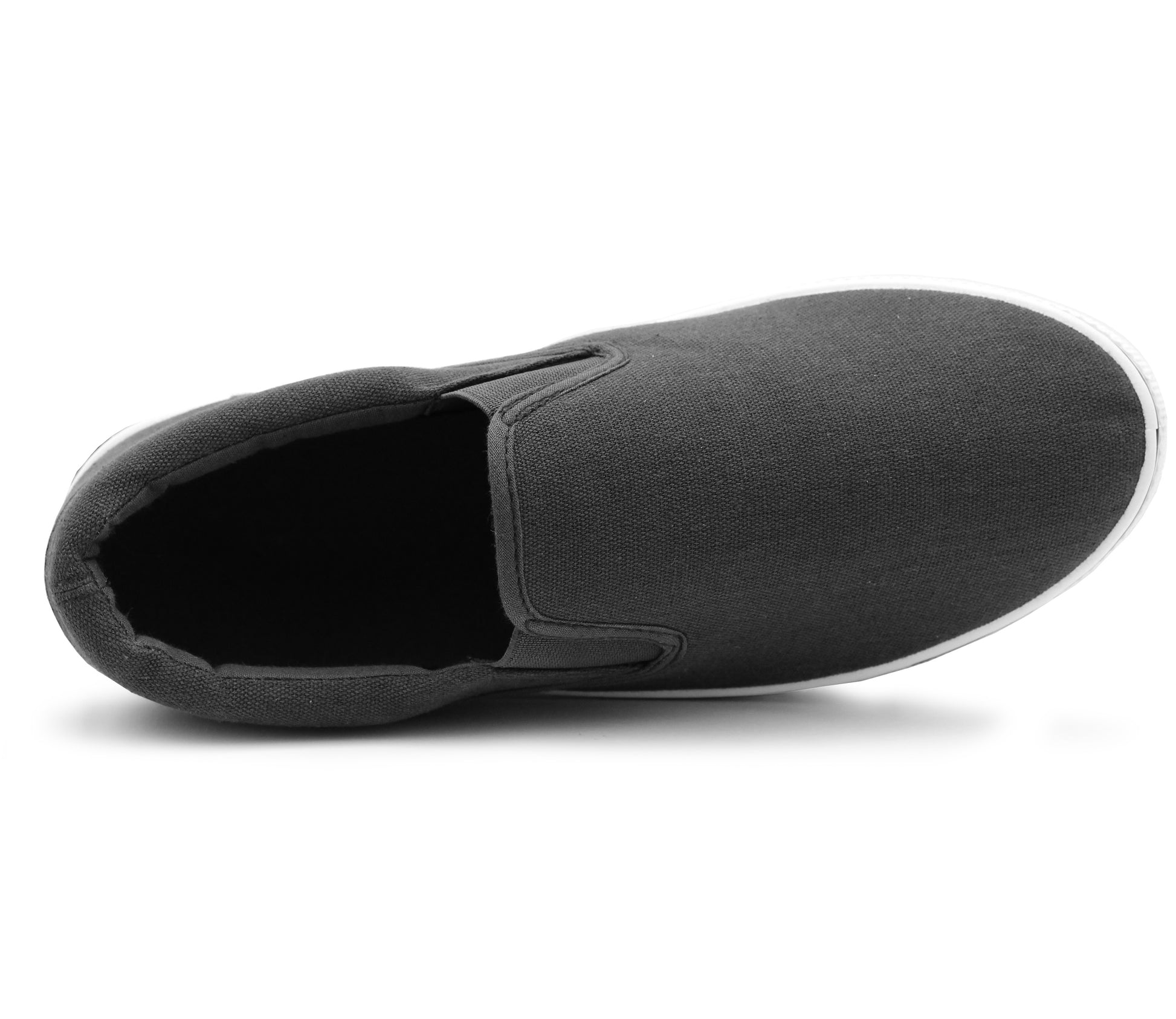 Mens Canvas Slip On Trainers Black Flat Casual Deck Shoe Boat