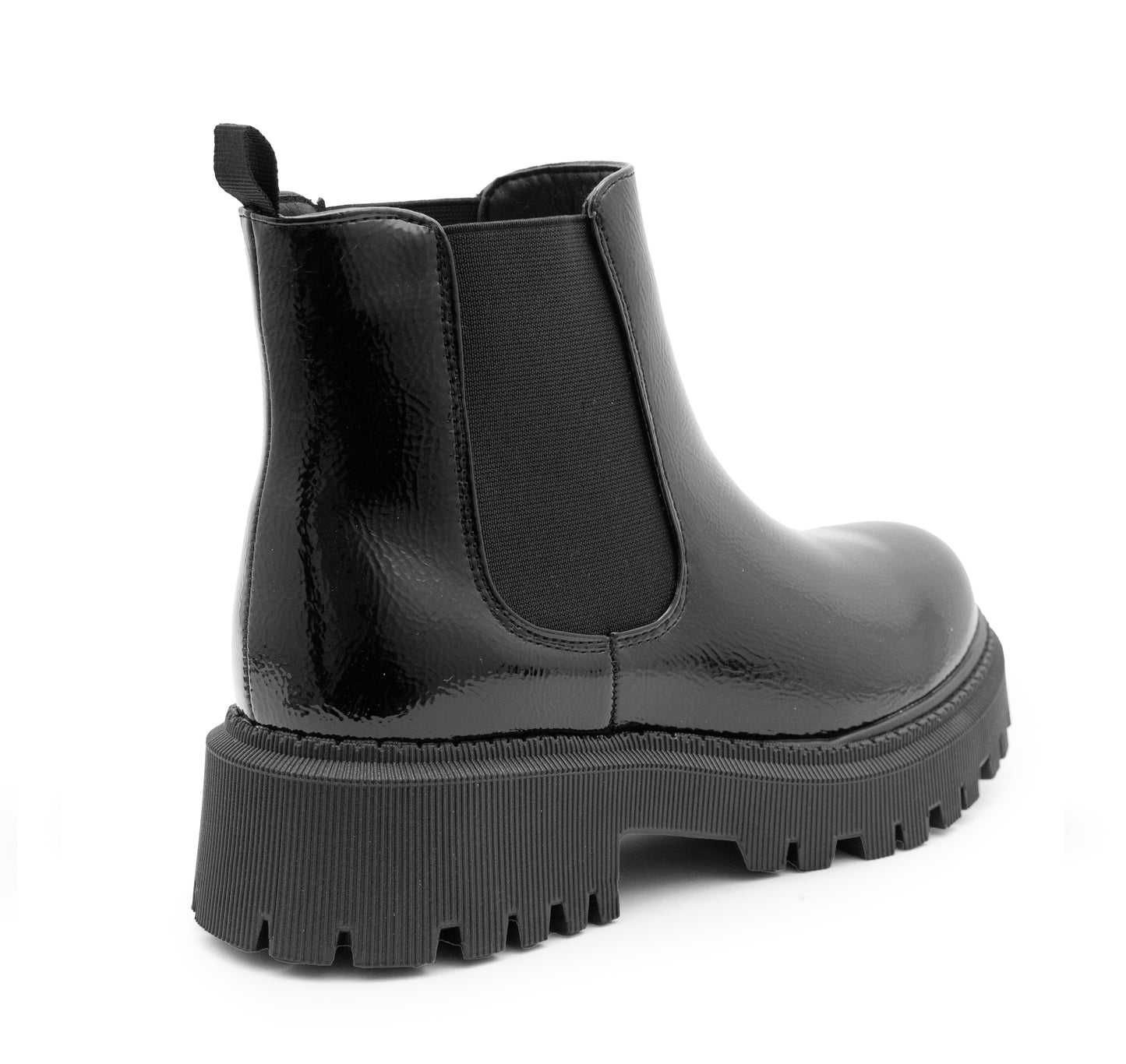 Womens Platform Boots Ladies Slip On Chunky Sole Patent Smart Casual Business Office Shiny Gloss Fashion Chelsea Ankle Boots