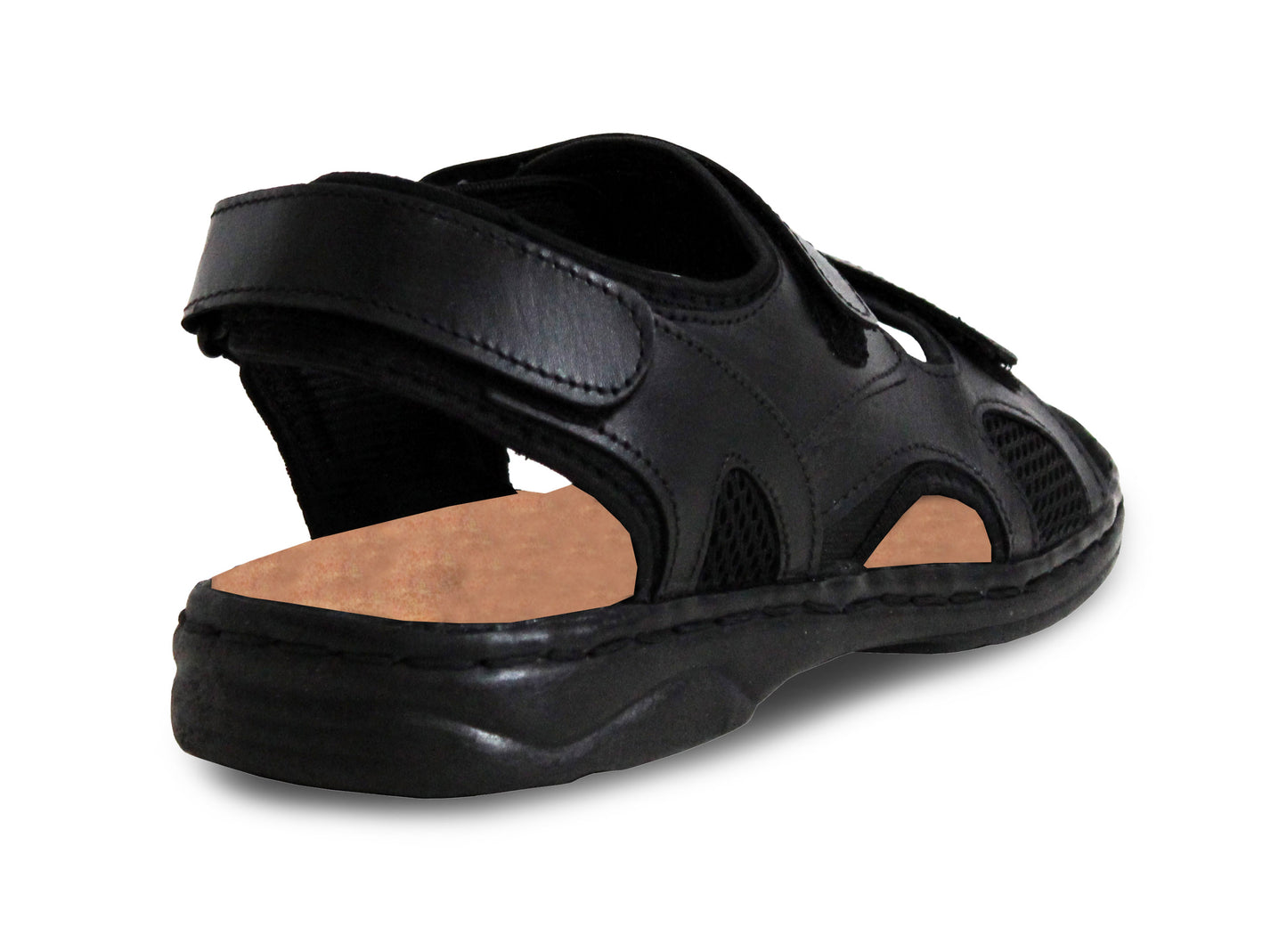 JOHN Mens Black Leather Hiking Sandals