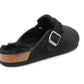 Mens Winter Slippers Faux Fur Lined Suede Clogs Slip On Adjustable Buckle Cork Footbed Backless Mules Houseshoes Slippers