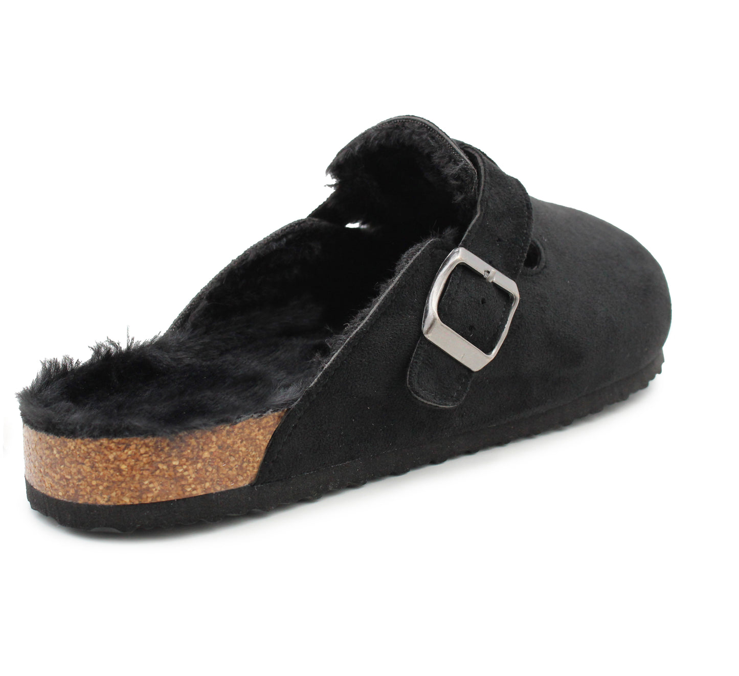 Mens Winter Slippers Faux Fur Lined Suede Clogs Slip On Adjustable Buckle Cork Footbed Backless Mules Houseshoes Slippers