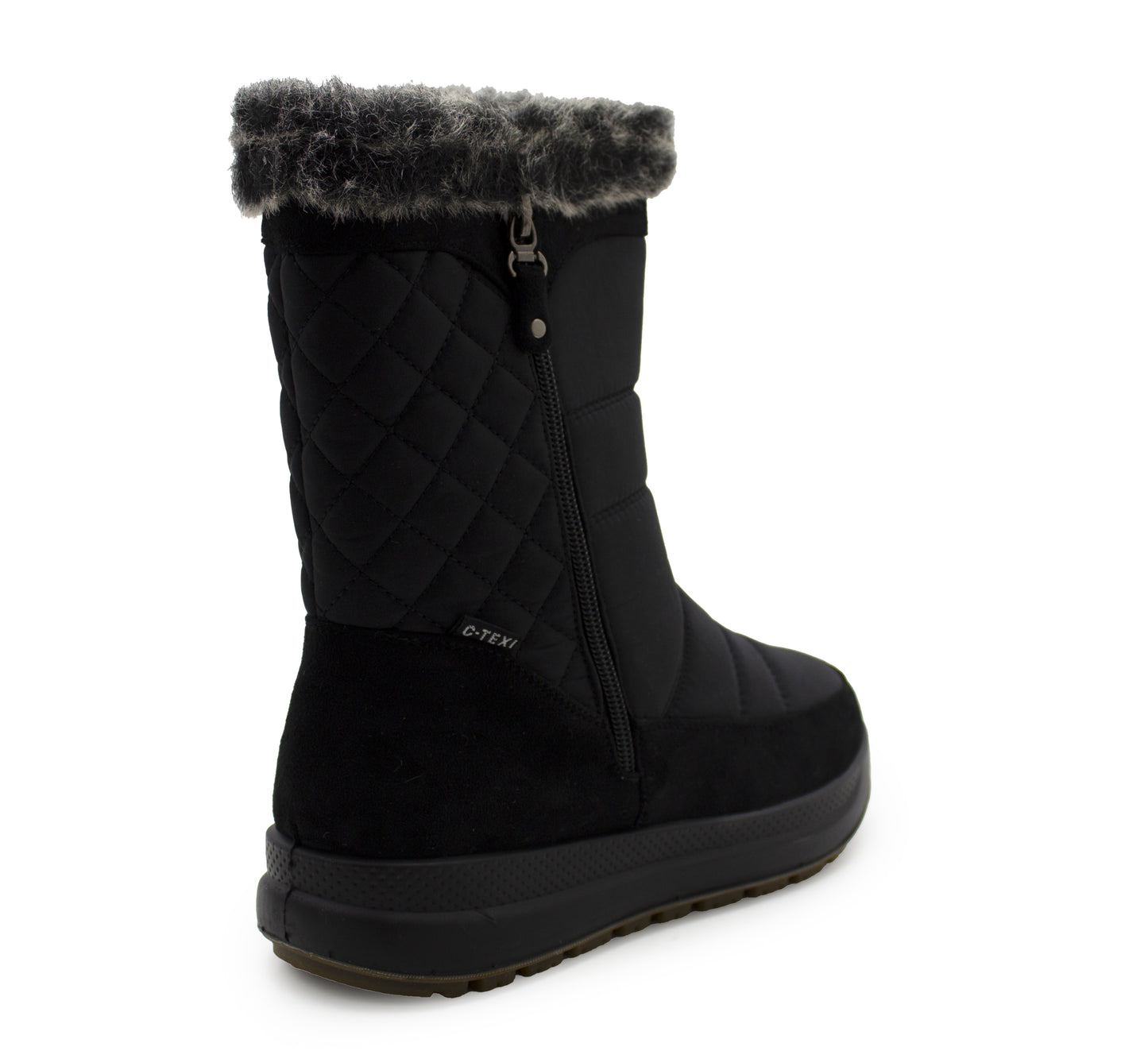 Womens Winter Snow Boots Warm Insulated Faux Fur Lined Ladies Mid Calf Zip Up Quilted Boots