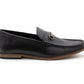 Mens Black Leather Loafers Slip On Formal Smart Shoes Metal Detail Office Wedding Dress Shoes