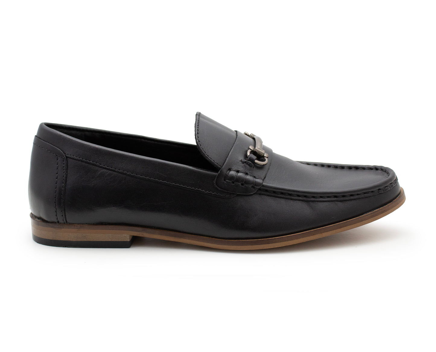 Mens Black Leather Loafers Slip On Formal Smart Shoes Metal Detail Office Wedding Dress Shoes