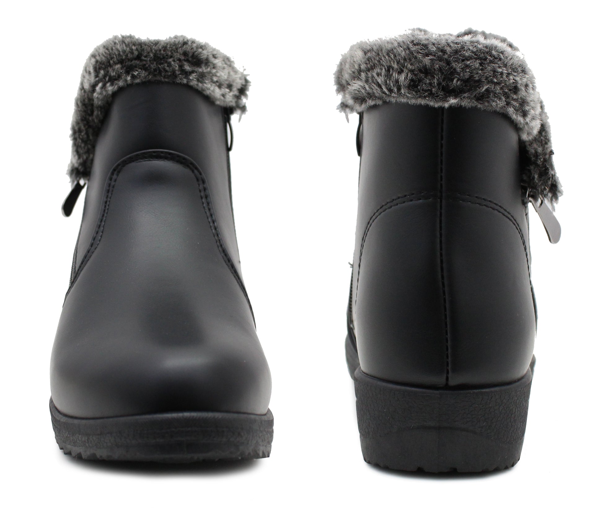 Womens Fur Lined Ankle Boots Black Winter Warm Zip Up Fur Trim