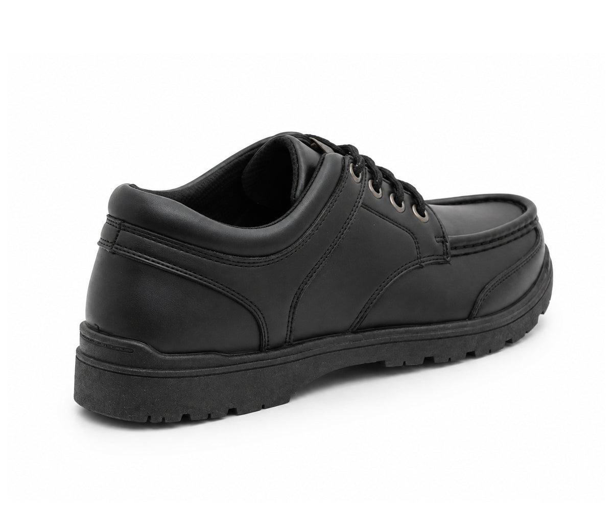 Boys Youth School Shoes All Black Faux Leather Lace Up Formal Smart Uniform Shoes