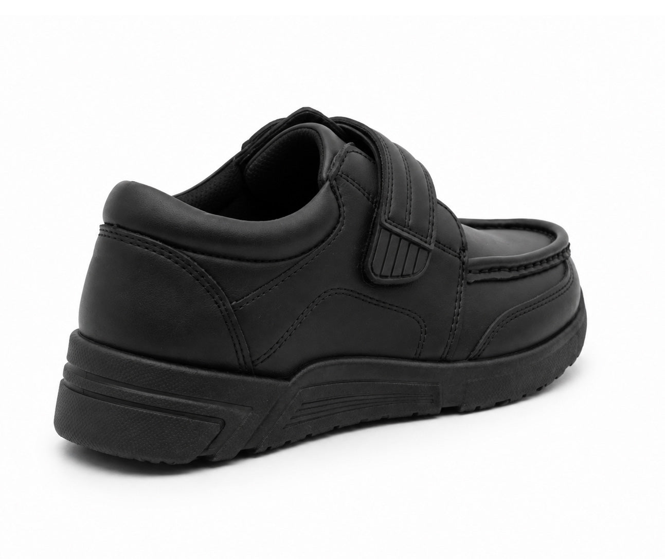 Boys Touch Fasten School Shoes Faux Leather Black to School Kids Smart Uniform Shoes