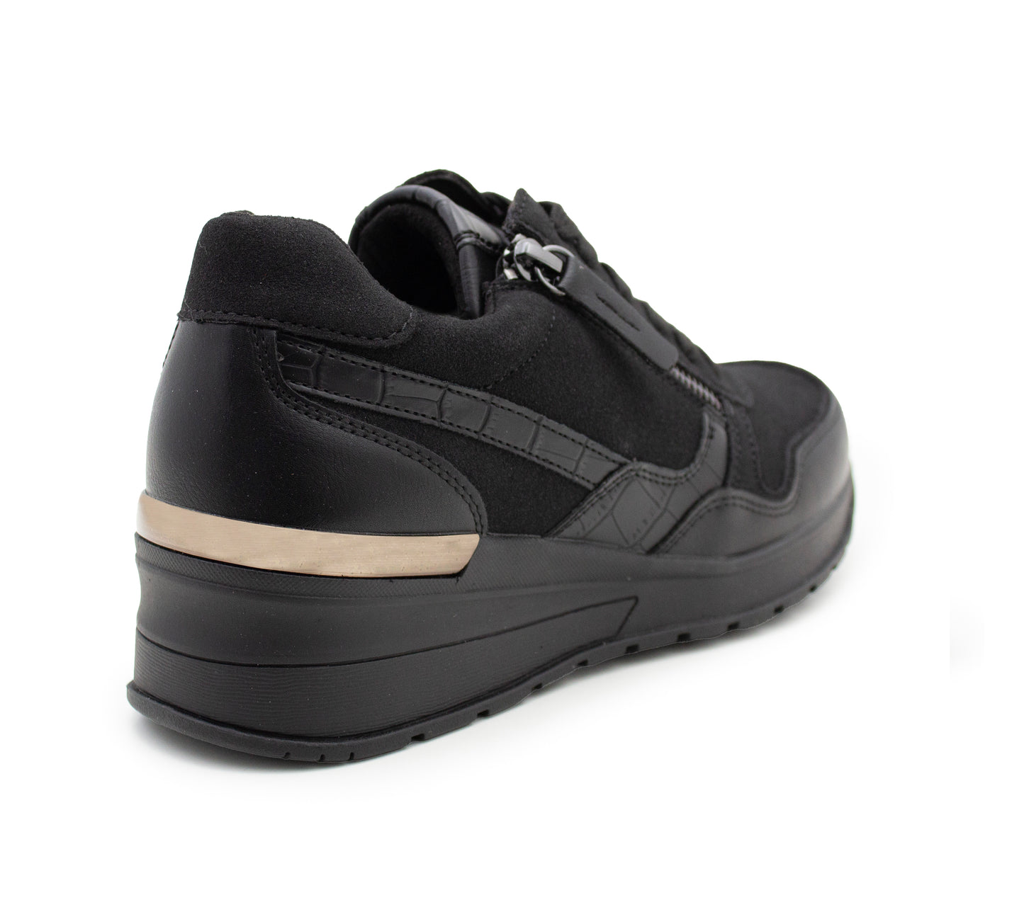 Womens Platform Wedge Trainers Black Lace Up Zip Memory Foam Casual Comfort Sneakers Cushioned Sole Fashion Shoes