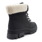 Womens Black Winter Ankle Boots Chunky Sole Platform Faux Fur Lined Warm Fleece Trim Ladies High Top Hiking Combat Fashion Boots
