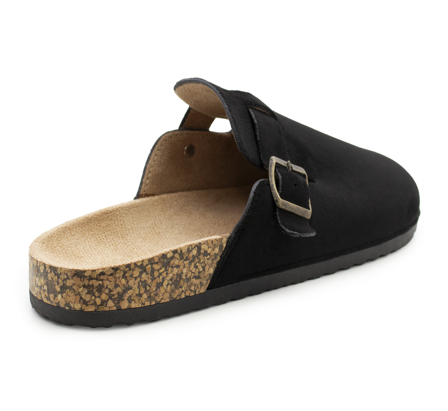 Mens Faux Suede Clogs Slip On Adjustable Buckle Cork Footbed Arch Support Backless Mules Flat Casual Slippers