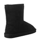 Girls Youth Kids Faux Suede Warm Fur Lined Slip On Mid Calf Snow Winter Black Boots