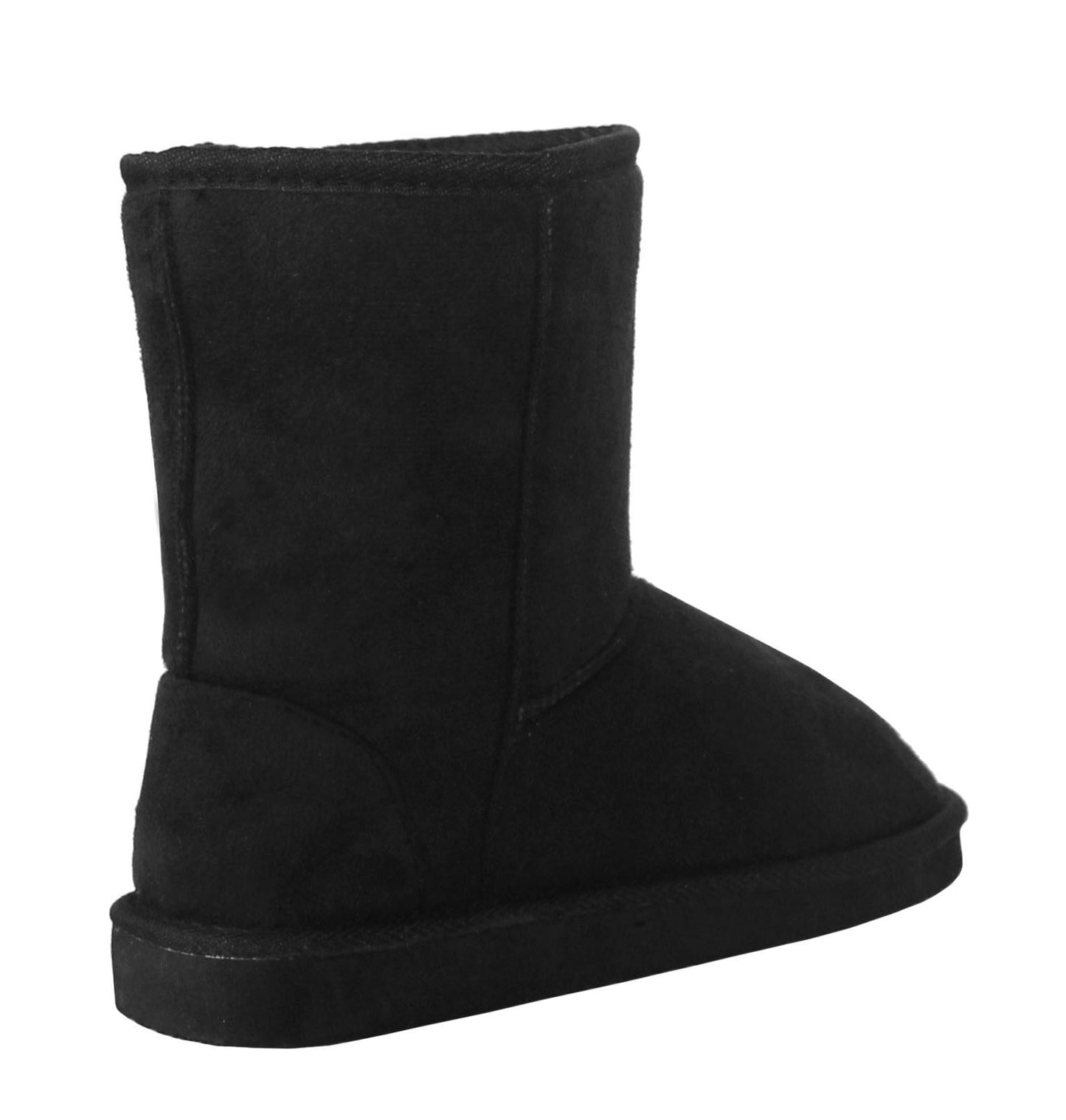 Girls Youth Kids Faux Suede Warm Fur Lined Slip On Mid Calf Snow Winter Black Boots