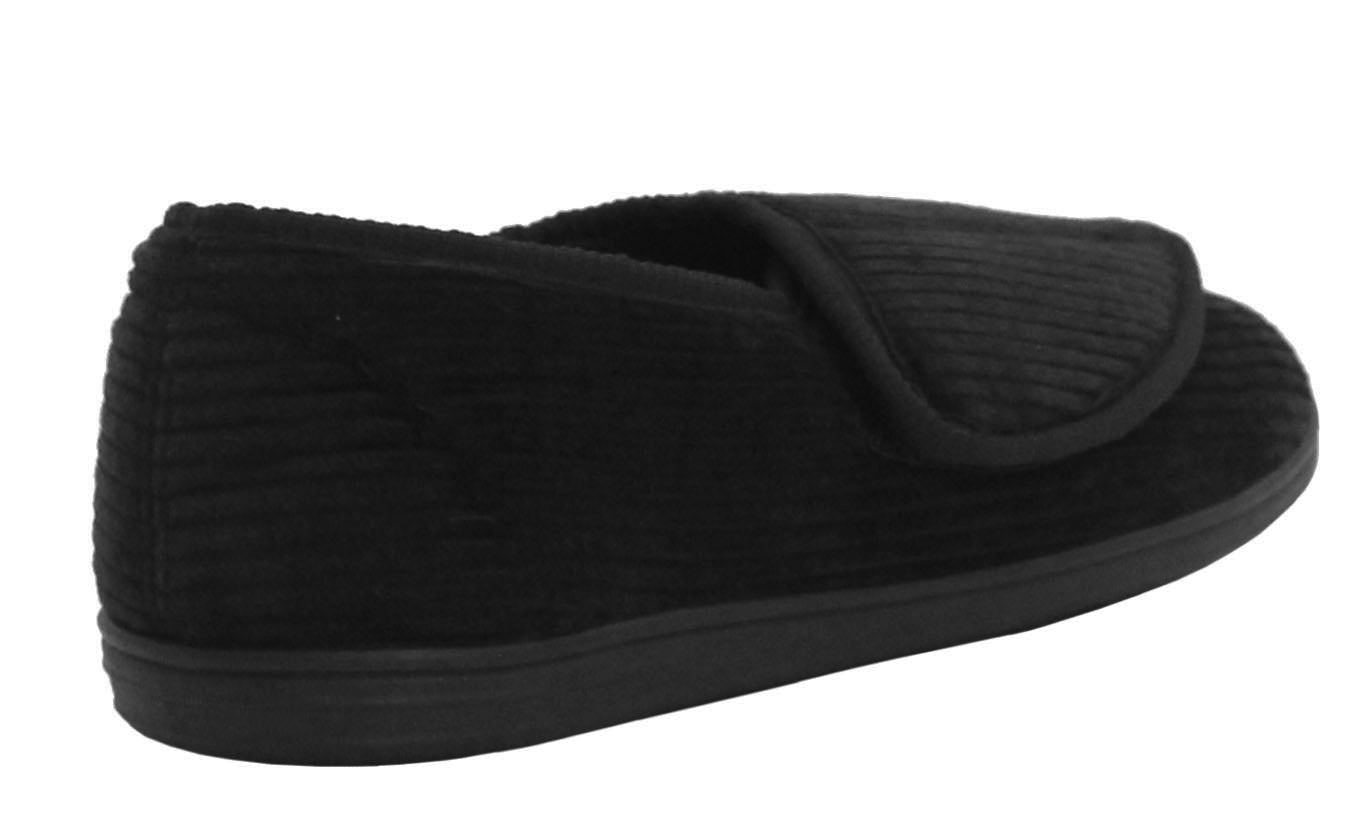 Mens Gents Touch Fasten Easy Close Strap Check Velour Warm Fleece Lined Indoor Hard Sole Slippers UK SIZE 7
