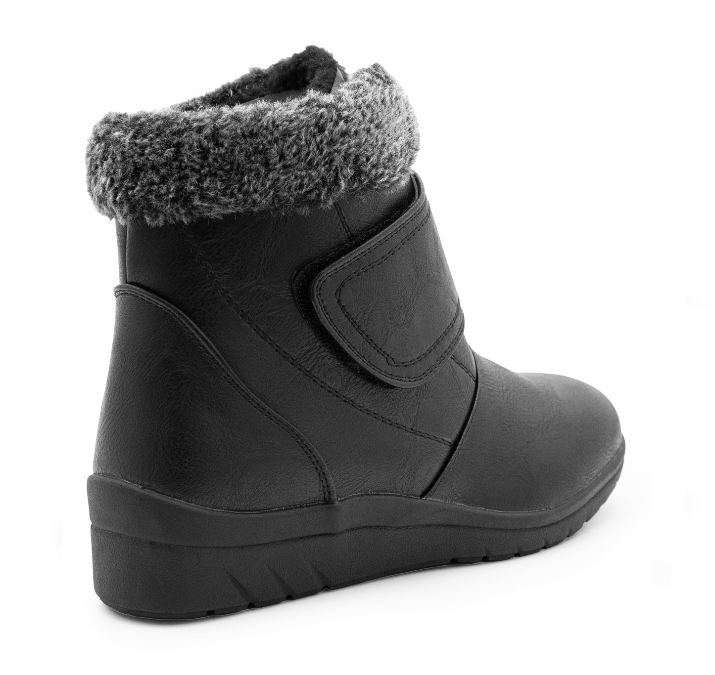 Womens Winter Boots Warm Faux Fur Lined Ladies Touch Fasten Strap Ankle Boots