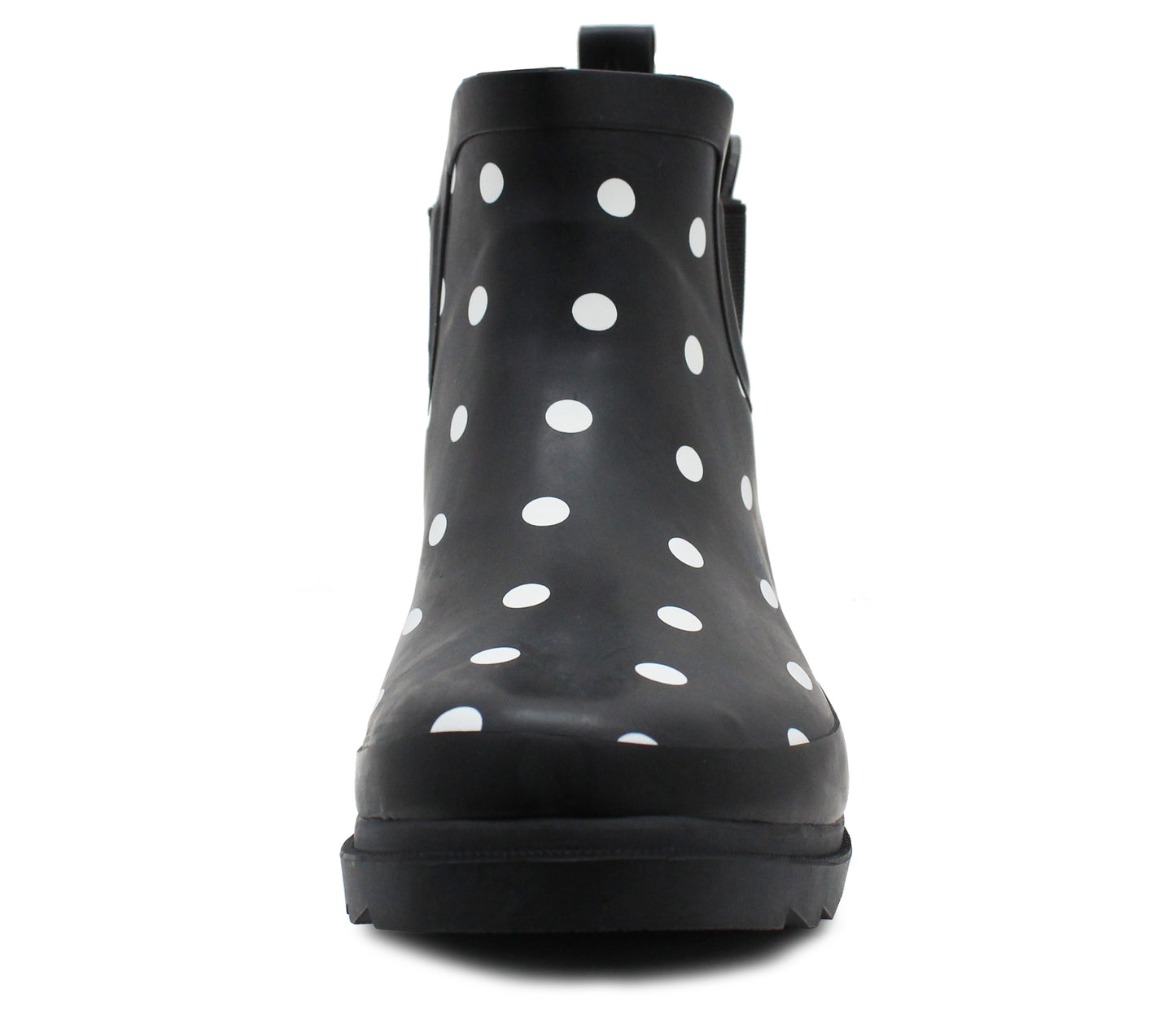 Ladies Black White Polka Dot Ankle Wellies Womens Slip On Waterproof Elastic Chelsea Style Low Cut Black Ankle High Wellington Boots