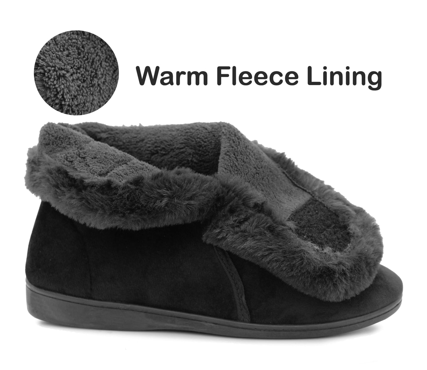 Womens Touch Fasten Slipper Boots Ladies Warm Velour Ankle Bootee Slip On Indoor House Shoes Booties