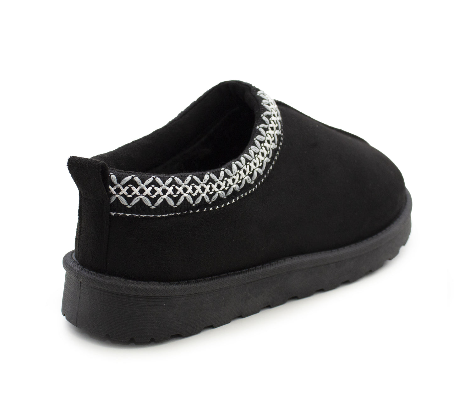 Womens Warm Slippers Black Faux Suede Fur Lined Slip On Backless Mules Ladies Faux Suede Winter Cosy Indoor House Shoes Sliders