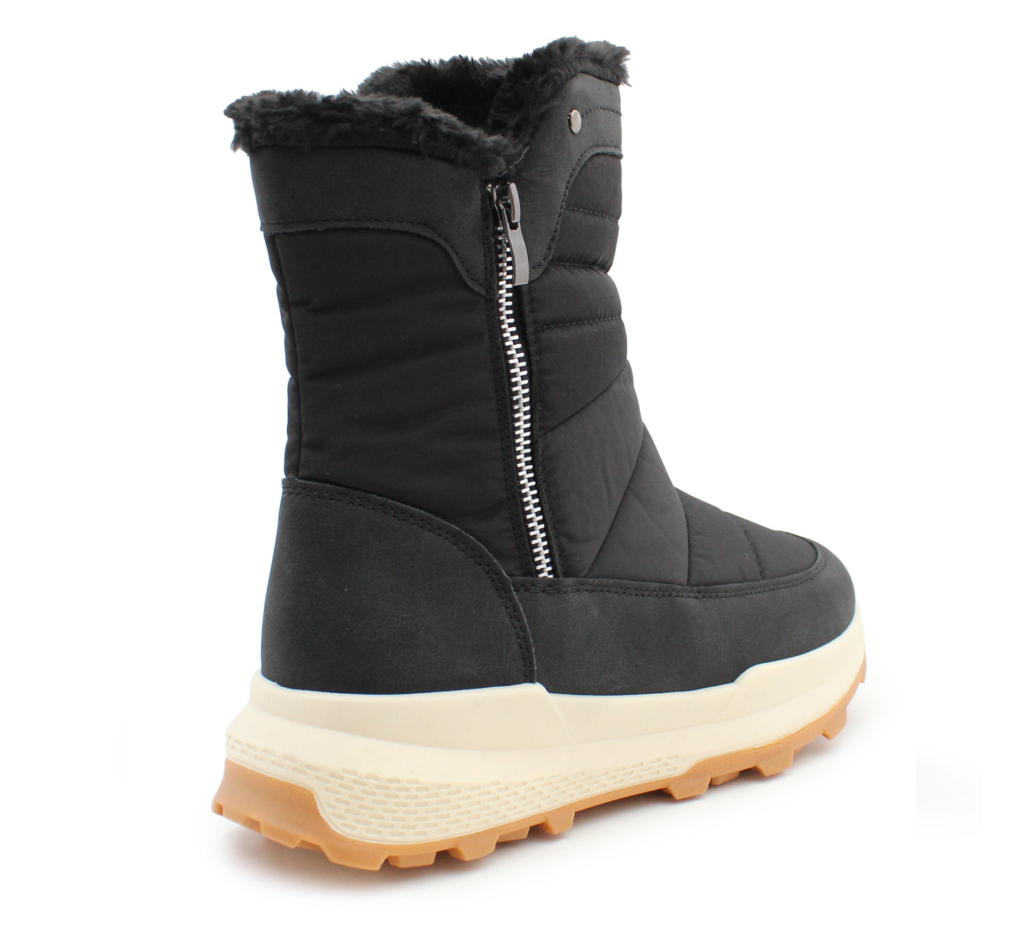 Womens Winter Boots Faux Fur Lined Mid Calf Zip Up Warm Insulated Ladies Slip On Quilted Thermal Ankle Boot