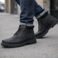 Mens Ankle Boots Faux Leather Smart Casual Lace Up Fashion Combat Boots in Black