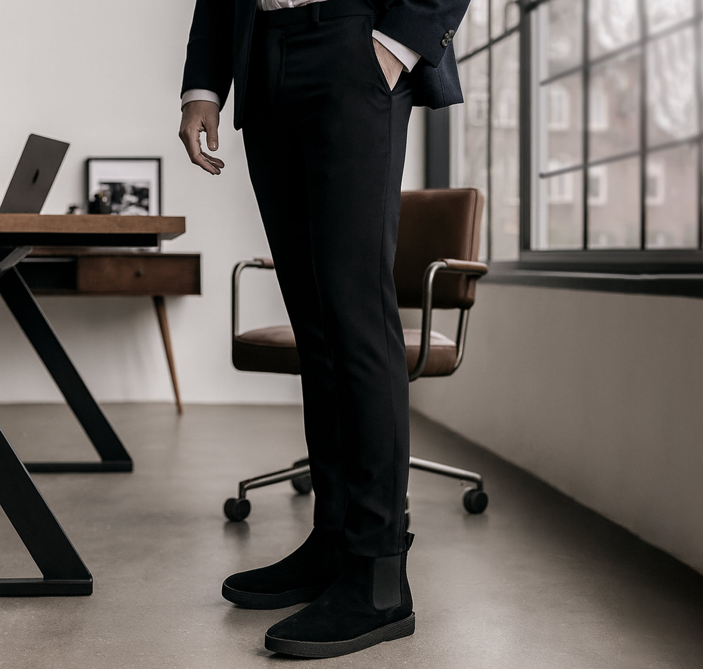 Mens Suede Leather Chelsea Boots Slip On Elastic Gusset Smart Ankle Boot Shoes