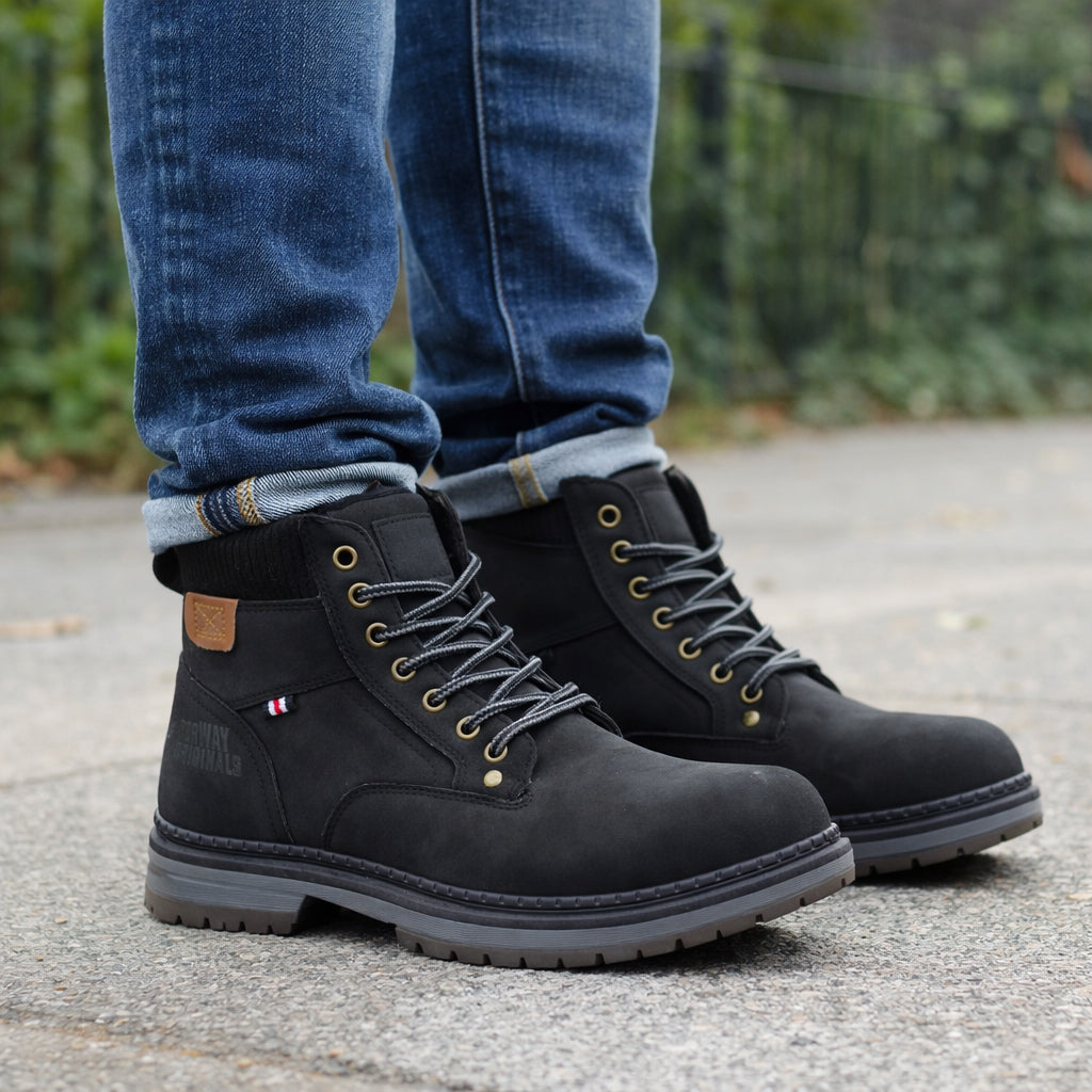 Mens Ankle Boots Faux Leather Smart Casual Lace Up Side Zip Padded Ankle Collar Fashion Combat Boots