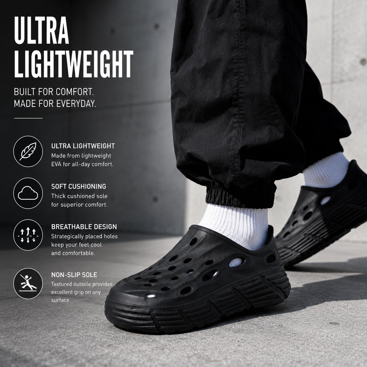Mens EVA Platform Clogs Breathable Chunky Sole Slip On Garden Shoes Super Lightweight Summer Garden Water Beach Sandal Pool Shoe