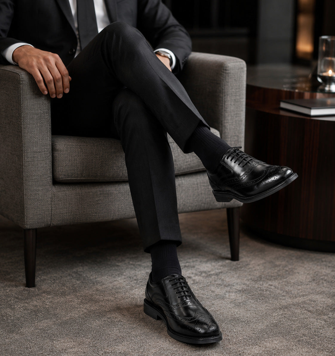 Mens Gents Black Leather Shoes Formal Brogue Lace Up Smart Wedding Office Dress Shoes