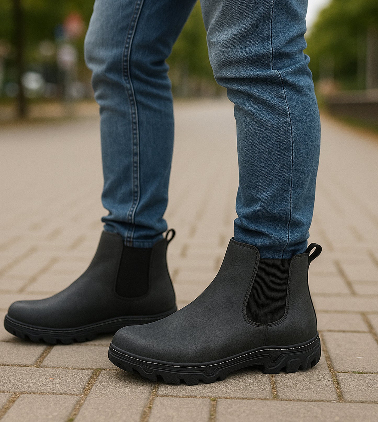 Mens Chelsea Boots Rugged Faux Leather Dealer Ankle Boots Slip On Elastic Twin Gusset Fashion Boot