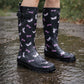 Womens Adjustable Calf Wellies Black Dragonfly Waterproof Ladies Fashion Festival Dog Walking Rain Mud Wellington Boots