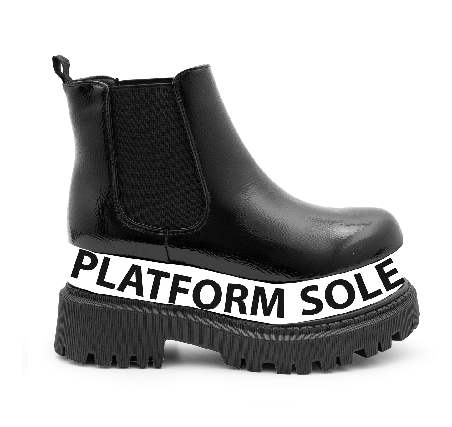 Womens Platform Boots Ladies Slip On Chunky Sole Patent Smart Casual Business Office Shiny Gloss Fashion Chelsea Ankle Boots