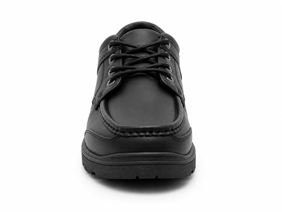 Boys Youth School Shoes All Black Faux Leather Lace Up Formal Smart Uniform Shoes