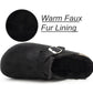 Womens Winter Black Slippers Faux Fur Lined Suede Clogs Slip On Adjustable Buckle Cork Footbed Backless Mules Ladies Casual Slippers