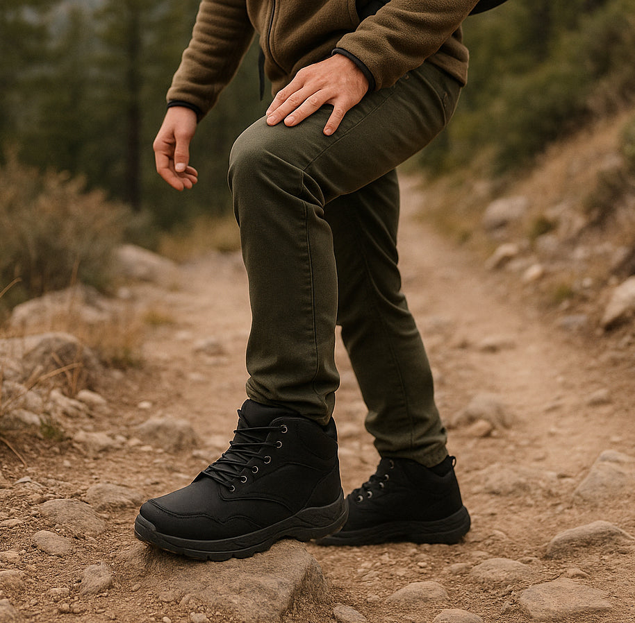 Mens Outdoor Hiking Boots High Top Walking Shoes Flat Casual Faux Leather Trekking Boot Shoes