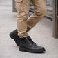 Mens Ankle Boots Faux Leather Smart Casual Lace Up Fashion Combat Boots in Black