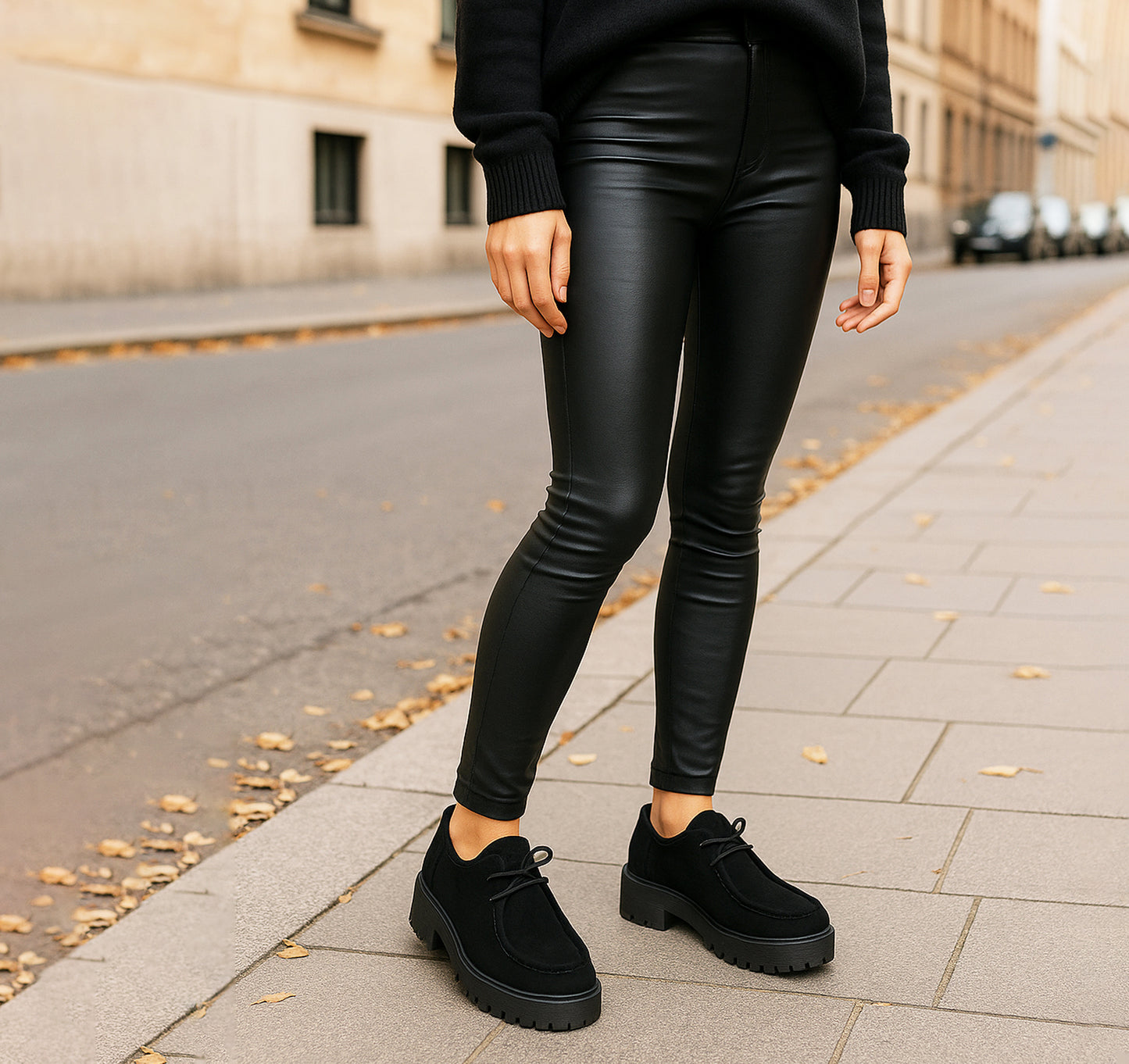 Womens Platform Loafers Faux Suede Chunky Sole Lace Up Block Heel Smart Casual Work Business Formal Shoes