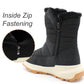 Womens Winter Boots Faux Fur Lined Mid Calf Zip Up Warm Insulated Ladies Slip On Quilted Thermal Ankle Boot