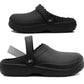 Womens Clogs Warm Fleece Lined Black Thermal Waterproof Lightweight EVA Garden Clogs Kitchen Nurse Faux Fur Slippers House Shoes