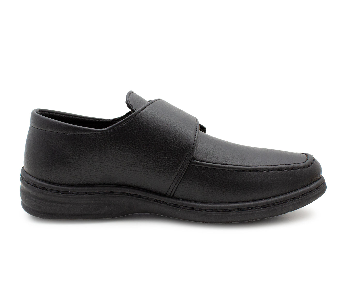 Mens Touch Fasten Formal Shoes Black Faux Leather Gel Foam Insole Smart Office Loafers