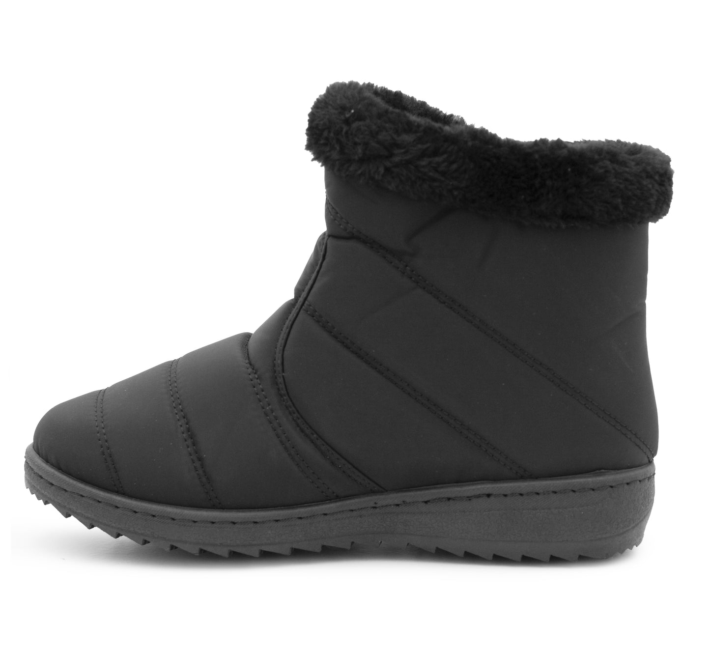 Womens Winter Black Boots Faux Fur Lined Zip Up Warm Insulated Ladies Slip On Quilted Thermal Ankle Boot